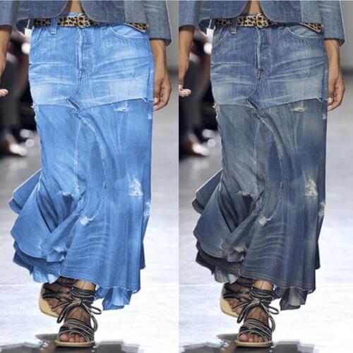 Nowsaa Womens Wash Vintage Denim Skirt 2021 Spring Fall Skirt European American Street Sexy Irregular High Waist Elegant Skirts