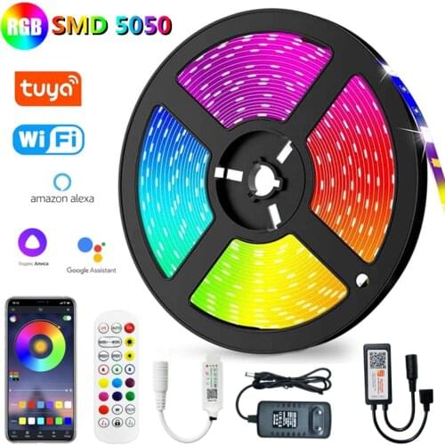 LED Strip Tuya Luz RGB 5050 Flexible Ribbon Tape Luces Bluetooth Smart WIFI Control Work With Alexa Christmas Party Decor Light