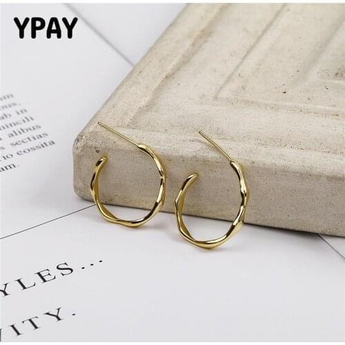 YPAY 100% Pure 925 Sterling Silver Stud Earrings For Women Minimalist Gold Plated Earring Party Jewelry Christmas Gifts YME576