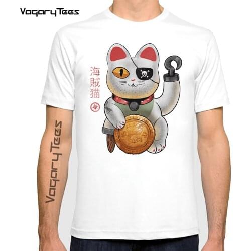 Japan Fortune Cat funny anime Maneki Neko Pirate tshirt men summer new white casual short sleeve unisex streetwear t shirt