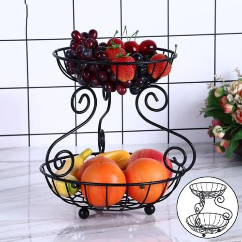 2-Tier Iron Countertop Fruit Basket Rack Retro Style Decorative Bowl Stand Perfect for Fruit for Kitchen Living Room Table