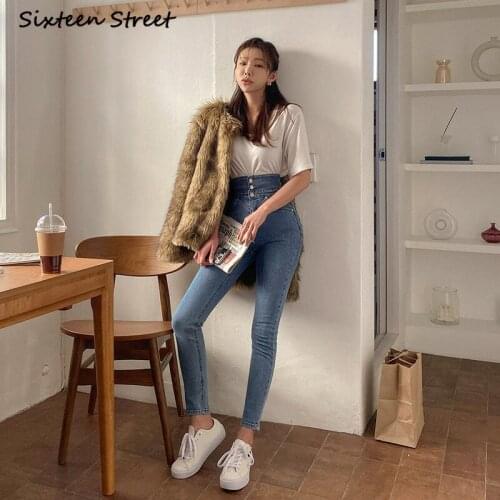 High Wasted Women Jeans Breasted Button Denim Female Vintage Clothes Korean Fashion Washed Skinny Pencil Pants Y2K Aesthetic New