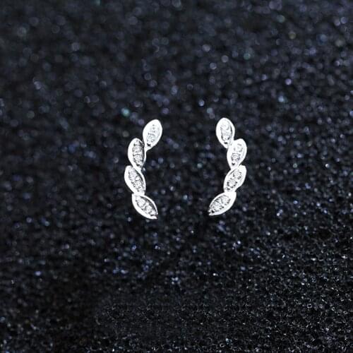 MloveAcc 925 Sterling Silver Sparkling Leaves Stud Earrings Clear CZ for Women Girls Jewelry Special Store