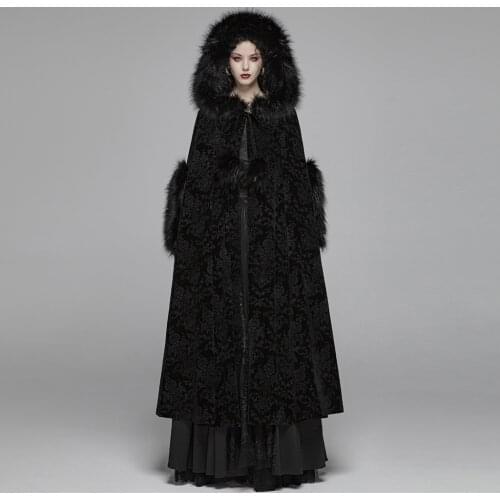 PUNK RAVE Womens Gothic Gorgeous Cloak Cosplay Stage Performance Hooded Winter Warm Long Costume