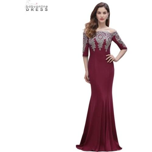 Elegant Mermaid Lace Long Prom Dresses Boat Neck Half Sleeve Vestido de Festa Backless Evening Prom Gowns платье robes de soirée