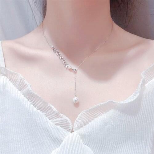 Sole Memory Art Tassels Wheat Leaves Natural Pearls 925 Sterling Silver Clavicle Chain Female Necklace SNE605