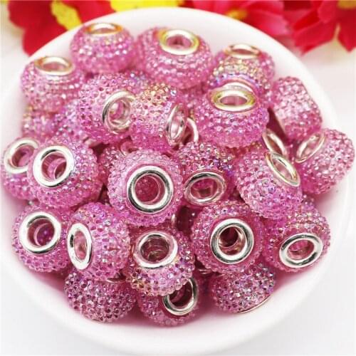 10Pcs Matte Color Big Hole Plastic Resin Beads Murano Charms Silver Plated Fit Pandora Bracelets Bangle Spacer Bead DIY Jewelry