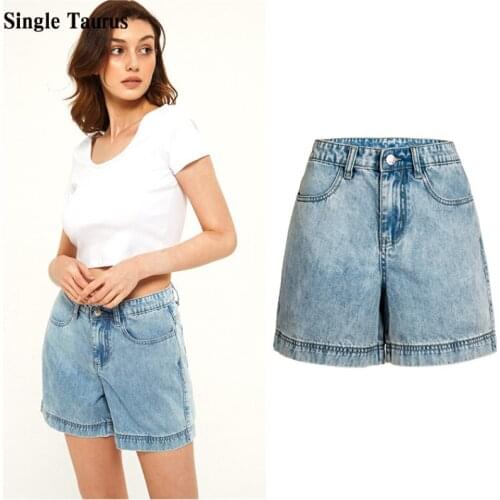 2021 Summer Wide Leg Jeans Pants Shorts High Waist Loose Little Blue Streetwear Casual Enhland Denim Shorts Thin Ropa De Mujer