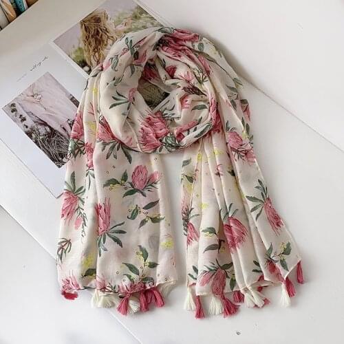 2020 Luxury Fashion Brand Viscose Scarf Pure Floral Beach Hijab Shawls and Wraps Female Foulards Echarpe Muslim Snood 180*90Cm