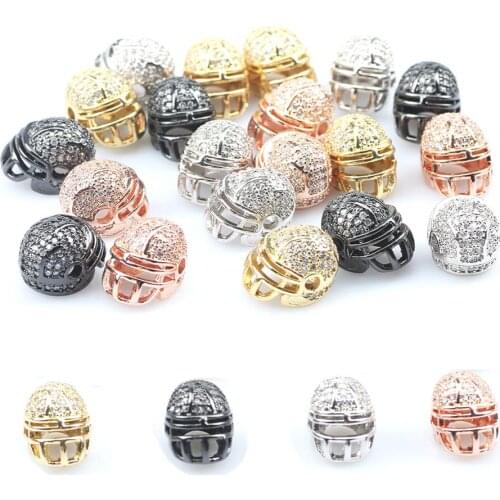 3pcs/lot CZ Spacer Beads 10*10mm Level 3 Helmets Brass Micro Pave Cubic Zirconia Beads for Jewelry Making Diy Bracelet Wholesale