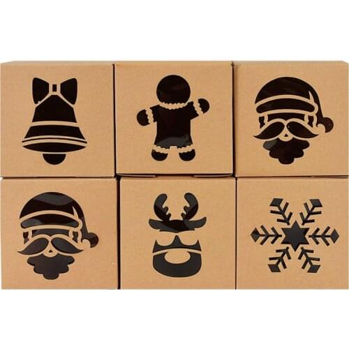 5Pcs Christmas Favor Gift Box Kraft Paper Cookies Candy Hollow Snowman Snowflakes Santa Claus Boxes Navidad Noel Packaging Box