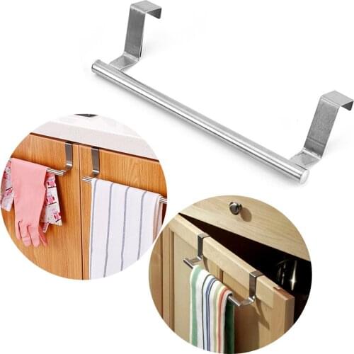 Towel Holder Over Door Kitchen Cabinet Bathroom Towels Silver Aluminum Wall Hanging Holder Towel Household