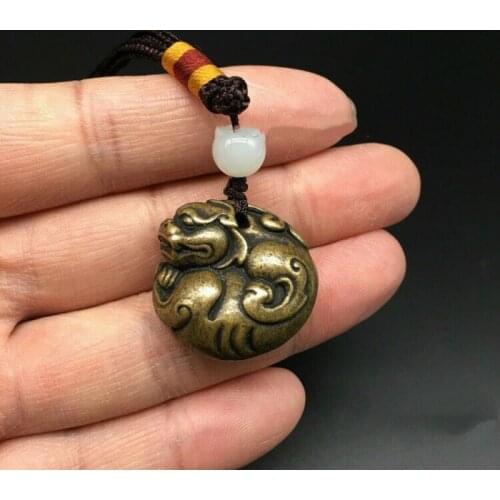 Chinese Old Pure Brass God Beast Pixiu Small Pendant Necklace Collectibles Gift