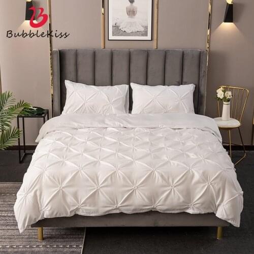 Bubble Kiss White Duvet Cover Set Pinch Pleated 3PCS Twin/Queen/King Size Quilt Cover Peach Luxury Home Hotel Use Bedding Sets