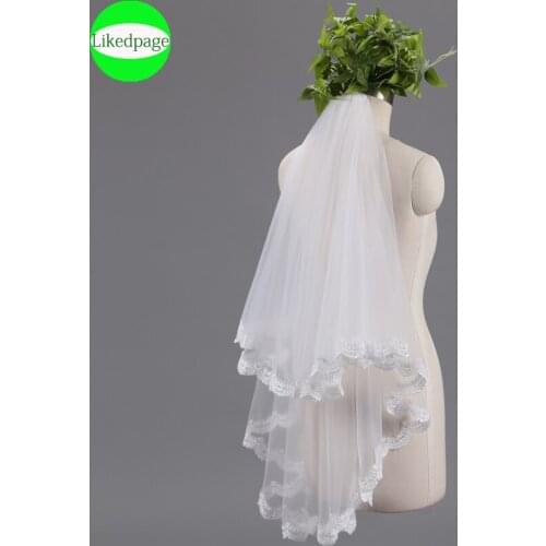 Short Wedding Bride Veil Accessories Two Layer Voile Mariage Welon Slubny Lace Edge Velo De Novia Sposa With Metal Comb 2021 New