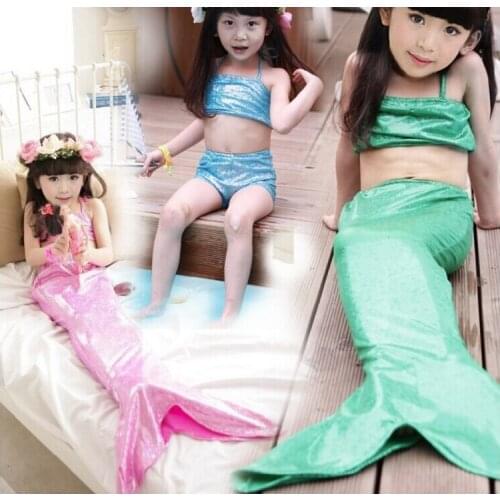 Girl Mermaid Tail Swimmable Monofin Capable Sea-maid Fantasia Princess Bikini Swimwear Beach Kids Children Dress fairy tail