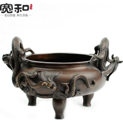 Copper hand polished tripod incense censer Dragon ears home aromatherapy Tan Tower incense burner stove sink package mail