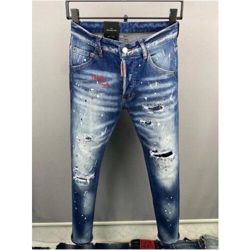 Fashion DSQ2 Mens Stitching Slim Stretch Jeans Mens Punk Pants Tight Pants Men Clothing