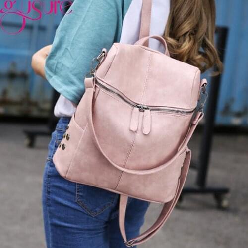 GUSURE Fashion Women Backpack High Quality Youth Leather Backpacks for Teenage Girls Female School Shoulder Bag Bagpack