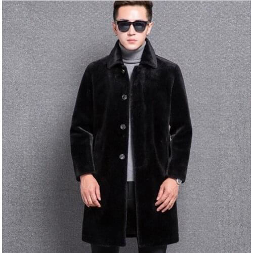 Faux mink leather jacket mens winter thicken warm Medium length fur leather coat men slim jackets jaqueta de couro fashion black