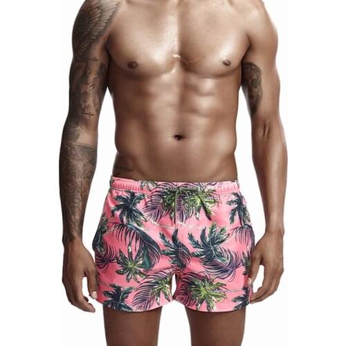 Mens Board Shorts Men Swim Shorts Swimwear Leaves Printed Quick Dry Surfing Shorts Gay Pink Swimsuit Maldives Beach Pants XL