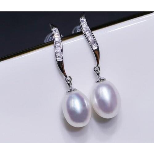 Natural freshwater pearl zircon Earrings Jewellery s925 silver