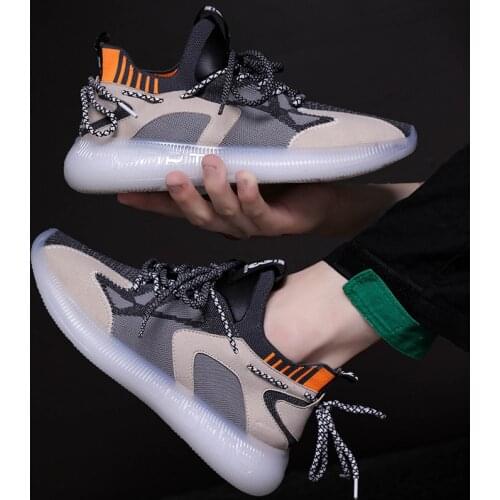 New mens shoes fashion sports shoes mens flying woven casual shoes breathable transparent jelly bottom running mesh shoes