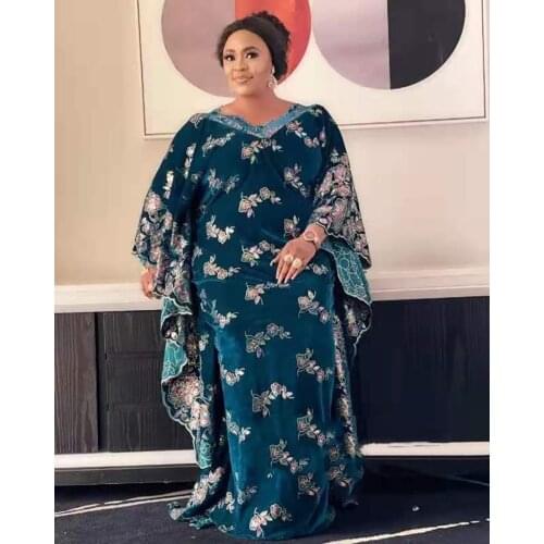 New Style African Womens Dashiki Fashion Velvet Fabrics Embroidery Lace With Scarf Super Loose Long Dress One Size Length 150CM