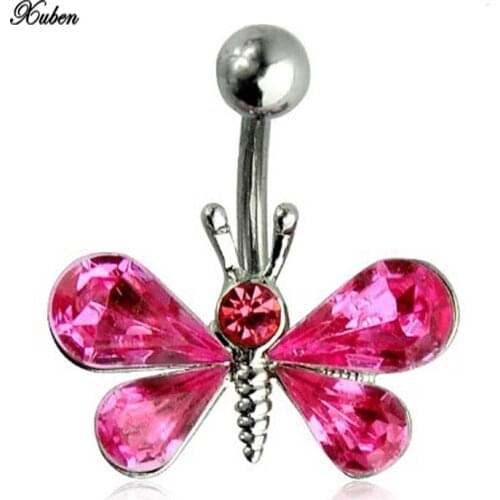 Charming Body Piercing Jewelry Medical Steel Umbilical Butterfly Shaped Nail Belly Button Ring 4 Colors Body