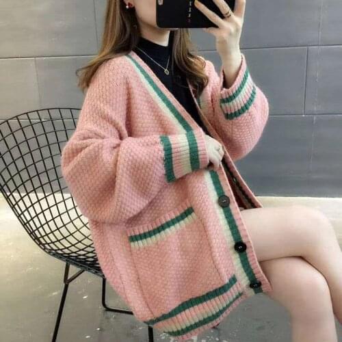 2020 Autumn Winter Thicked Sweater Women Lazy Wind Loose Knit Cardigan Ladies All-match Knitted Sweater Jacket Fashion Top Y481