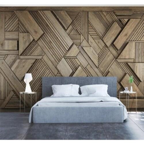 Custom 3D Geometric Wooden Wall Photo Wallpapers for Walls European Country Restaurant Bedroom Decorative Mural Wall Paper 3D
