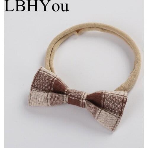 1pcs Classic Plaid Bows Nylon Headbands Super Soft Linen Cotton Bowknot Nylon Headwraps One Size Fit Most Baby Girls Head Bands