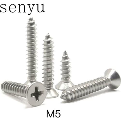 LUHUICHANG M5 304 Stainless Steel Self-Tapping Screws Cross Flat Countersunk Head Screw Miniature Screw Wood Screw Self-Tapping