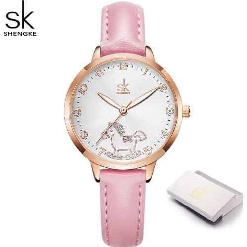 Shengke Luminous Hand Fashion Women Watches Pink Leather Ladies Watch Quartz Clock + Gift Box Reloj Mujer 2021 SK Montre Femme