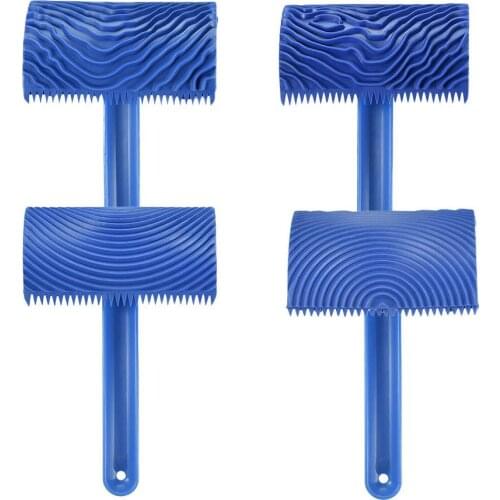 Blue Rubber Wood Grain Paint Roller DIY Graining Painting Tool Wood Grain Pattern Wall Painting Roller with Handle Home Tool