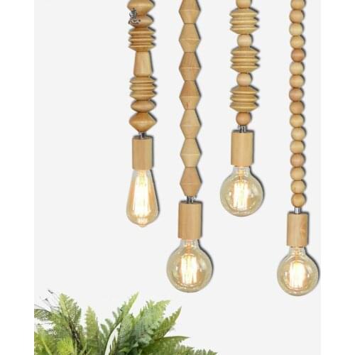 Nordic Living Pendant Lights Retro Wooden Geometric Beads String Lights Hanging Pendant Lamp Home Decor Lighting Fixtures WF1017