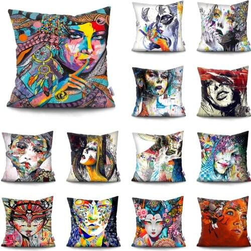 Super Soft Short Plush Cushion Cover Sexy Beautiful Girl Pillow Case Abstract oil painting Home Decoration Pillowcase Funda