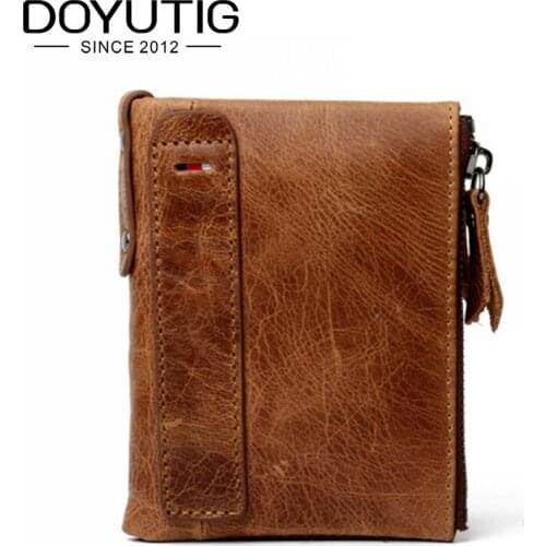 DOYUTIG European 100% Top Genuine Cow Leather Men Wallet High Quality Male Short Wallet Vintage Card Holder & Coin Purses B034