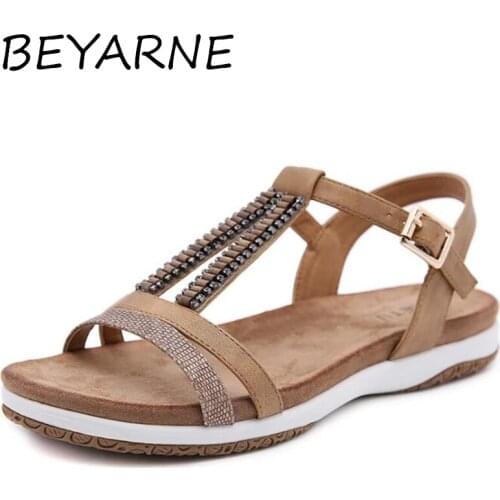 BEYARNESummer Shoes Women Bohemia Sandals Flat Non-slip Summer Holiday Beach Shoes Fashion Women Sandals Plus Size 41