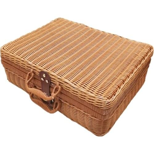 Creativity Rattan Outdoor Picnic Basket Storage Suitcase Country Style Hamper with Handle