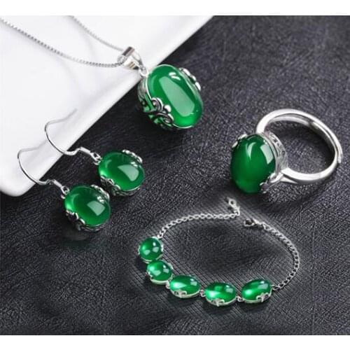 High quality Fine jewelry Chalcedony 4 pcs Natural necklace Jade Boutique Pendant necklace set free shipping