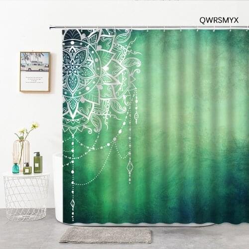 Green Mandala Pattern Shower Curtains Bathroom Curtain Bathtub Screen For Bath Home Decor Background Wall Bathroom Products