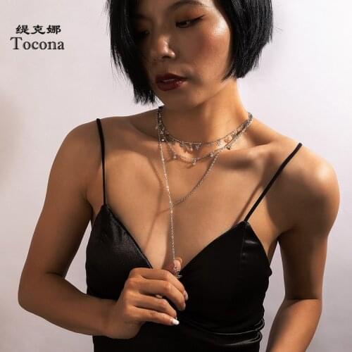 Tocona Bohemian Moon Pendant Necklace for Women Multi-layer Star Long Chain Choker Tassel Jewelry Accessories Collar 17445