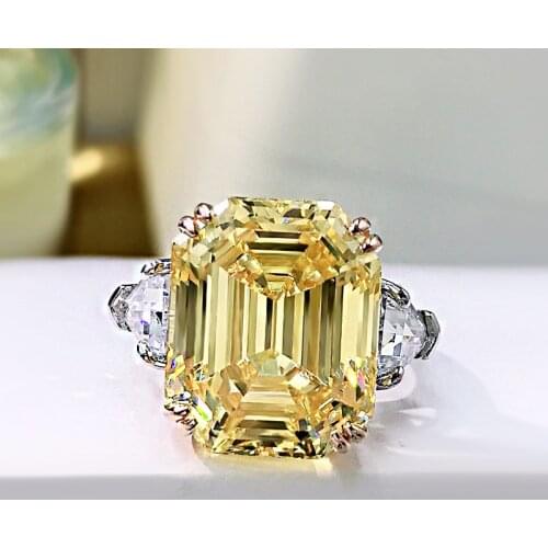 Big 13*16mm Yellow Pink High Carbon Diamond Ring Solid 925 Sterling Silver Women Party Engagement Jewelry 2021 New