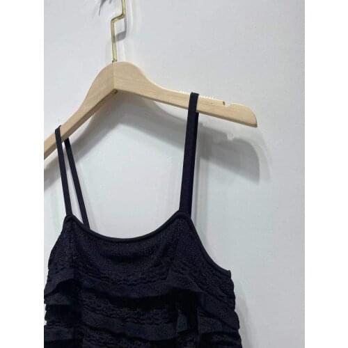 Women Mini Dress Knit Multi-Layered Ruffled Sling Dress Sexy Lady Black Sleeveless Female Spaghetti Strap 2021Summer Short Robe