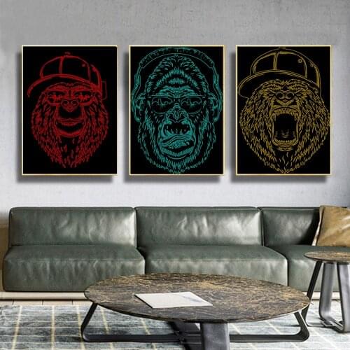 Animal Orangutan Lion Contrast Color Hanging Picture Poster Canvas Print Painting Wall Art Living Room Home Decoration