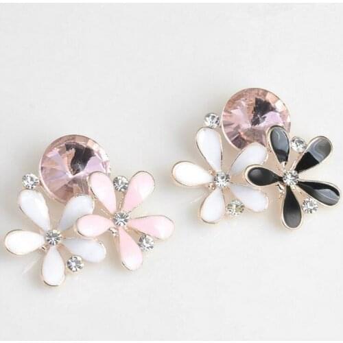 10pcs/lot pink stone black white flower hairbow center buttons wedding card decoration alloy hair ornament embellishment