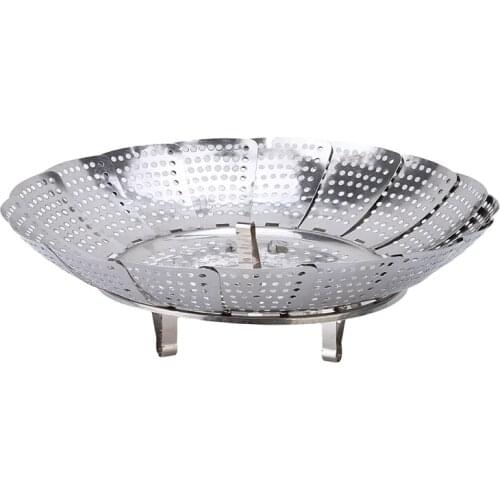 21/26/28cm Stainless Food Steamer Steaming Rack Drawer Kitchen Folding Steamer Bowl Vegetable Fruit Steamer Basket