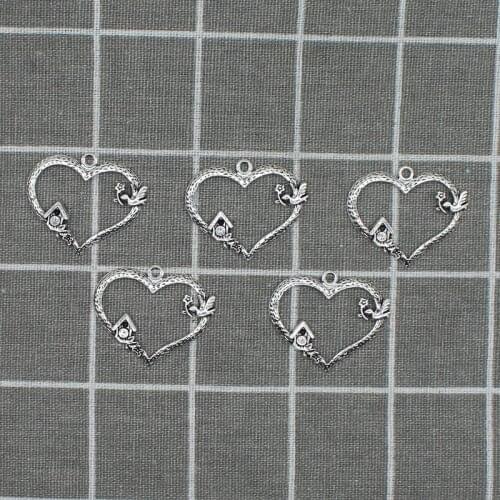 6pcs 33*40mm Heart home pigeon Charms Peace Dove Pendant For Jewelry Making DIY Metal Handmade Bracelet necklace Crafts X1829
