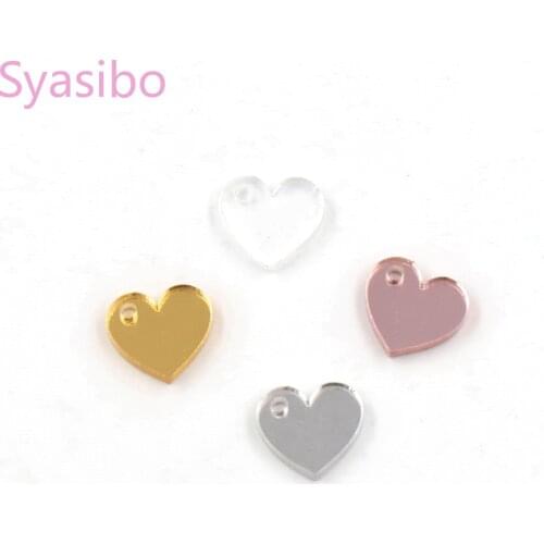 20pcs/lot) 12mm Acrylic Mini Heart With Hole Round Party Accessories Laser Cut Rose Gold Mirror Acrylic Heart